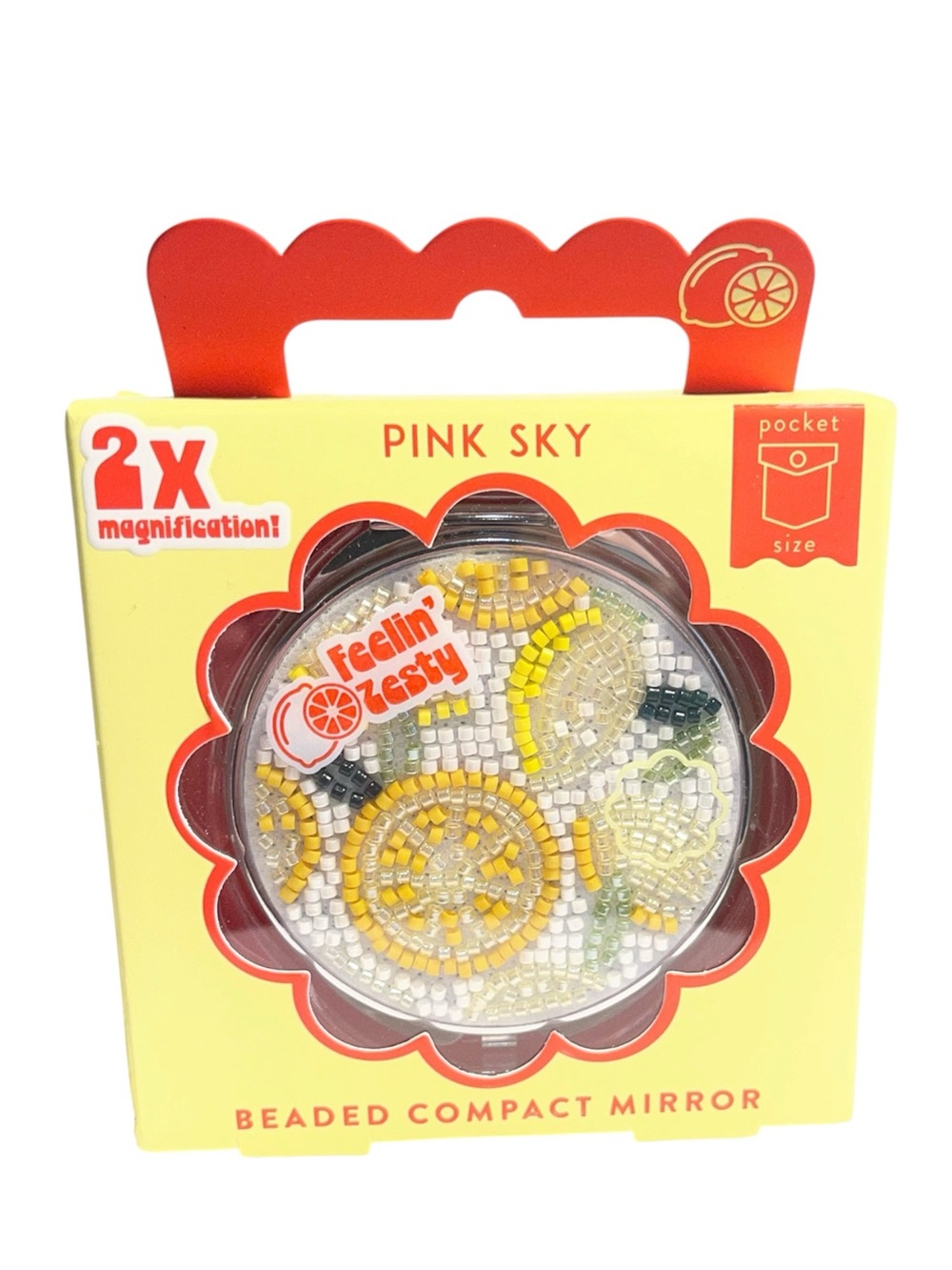 Pink Sky Beaded Lemon Compact Mirror - NWT **